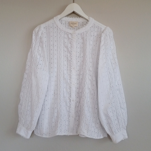 Sezane Marinette Shirt Eyelet Lace Organic Cotton 42 - Picture 5 of 15